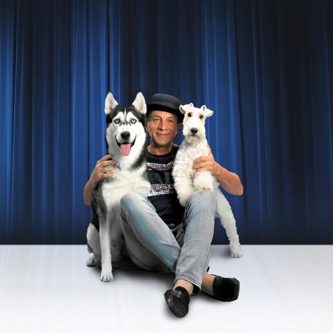Gregory with his rescued husky and fox terrier