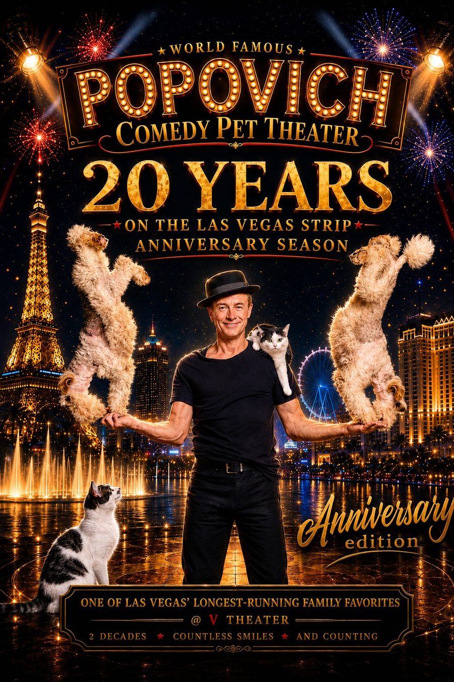 Popovich Comedy Pet Theater 20 Years on the Las Vegas Strip anniversary poster